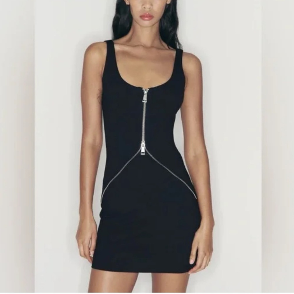 NWOT Zara Black Mini Dress with Zipper Detail LBL - Size S